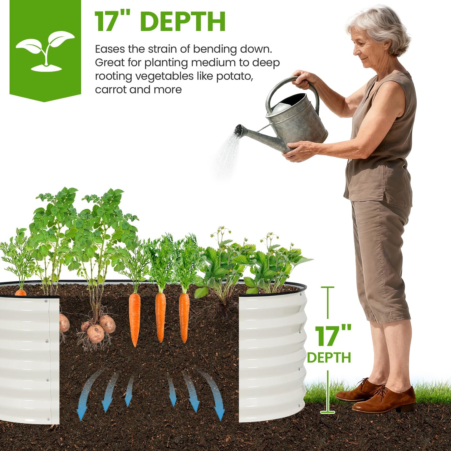 G GOOD GAIN Raised Garden Beds - 6x2x1.4ft Galvanized Planter Boxes Kit with Protective Tape & Gloves & Tools | Oval Metal Outdoor Raised Bed for Gardening Vegetables, Fruits, Flowers, Herbs, White
