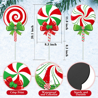 Drydiet 3 Pack Metal Christmas Yard Signs Decor Xmas Yard Stakes Outdoor with Stakes for Holiday Outdoor Garden Lawn Pathway Decoration(Candy)