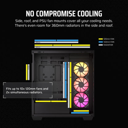 CORSAIR 3500X ARGB Mid-Tower ATX PC Case – Panoramic Tempered Glass – Reverse Connection Motherboard Compatible – 3x CORSAIR RS120 ARGB Fans Included – Black
