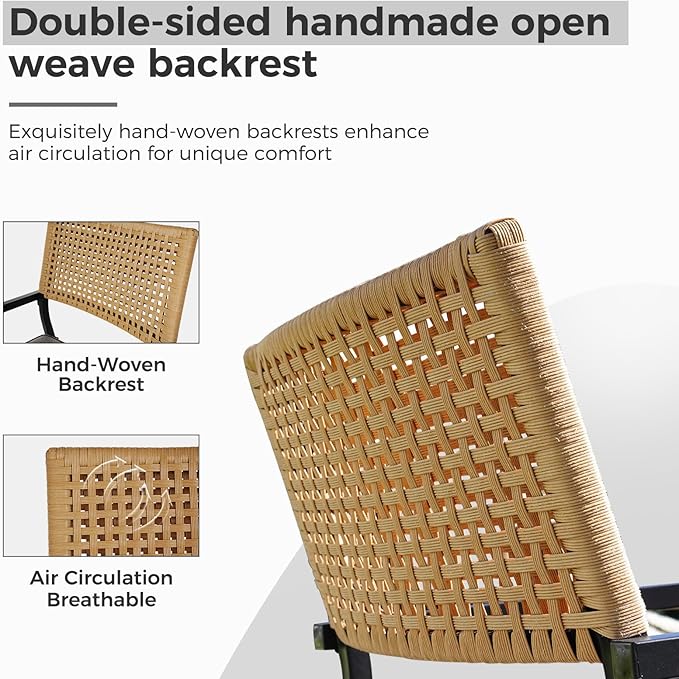 Grand Patio Outdoor Dining Chair Set of 2, 2-Piece Stackable Wicker Chairs with Cushions and Armrest for Restaurant, Garden, Porch, Lawn and Poolside