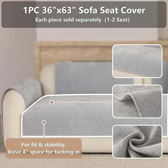Premium Chenille Sofa Cushion Covers，Upgraded Anti-Slip Sectional Couch