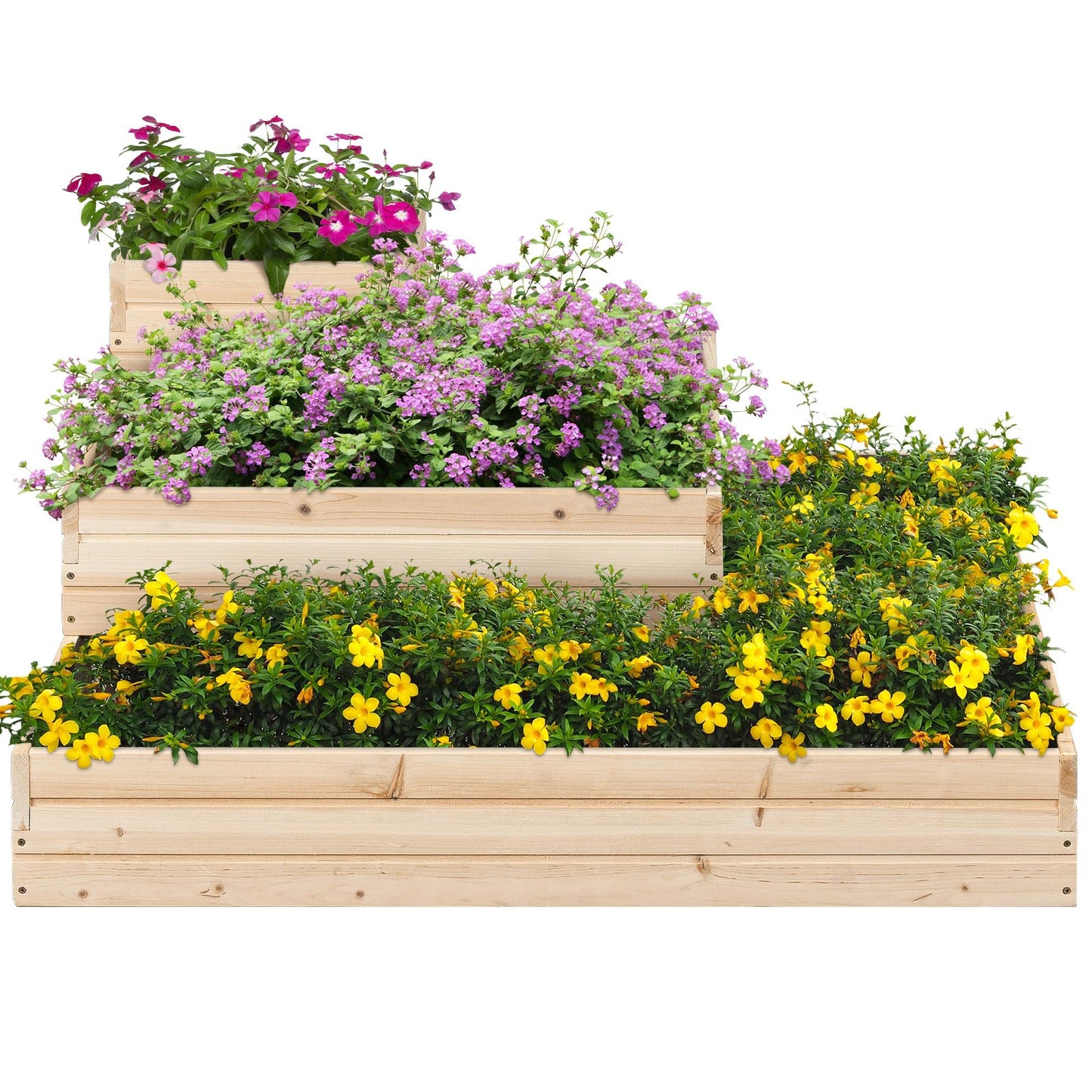 Yaheetech 3 Tier Wooden Raised Garden Bed 44.5'' L×44.5″ W×20.5″ H, Horticulture Open-Bottom Planter Raised Garden Bed for Flowers/Herbs/Vegetables Planter Flower Box