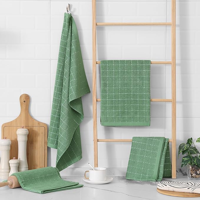Homaxy 100% Cotton Terry Kitchen Towels, Checkered Designed, Soft and Super