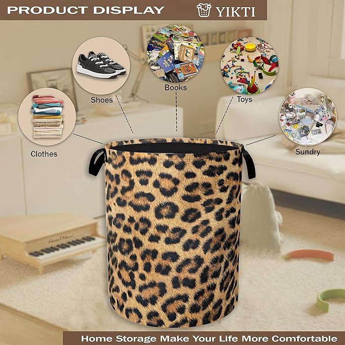 Laundry Hamper, Classic Leopard Laundry Basket, Wildlife Fur Print Portable