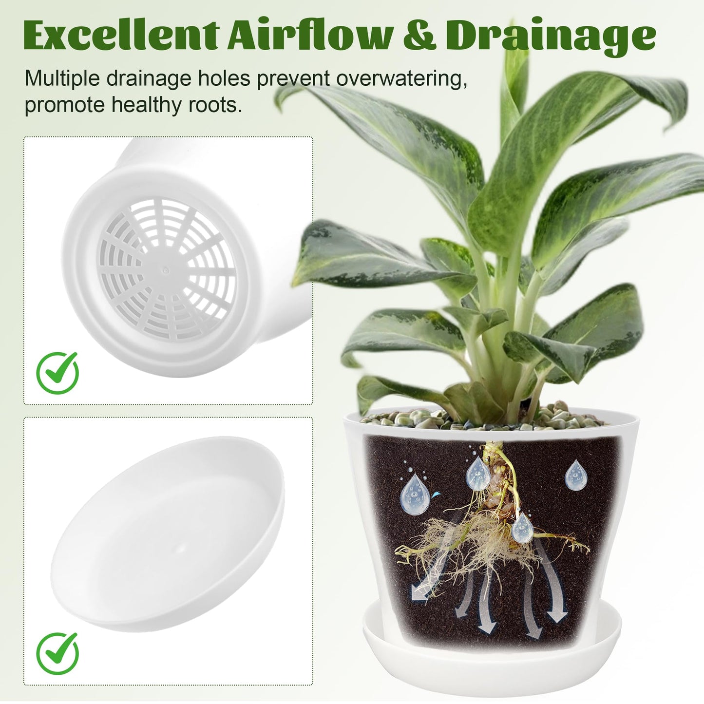 Hahood 48 Pack Plastic Planters 5.5 Inch Flower Plant Pots Indoor Set Thickened Seedling Nursery Pots Seed Starting Pots with Drainage Holes Saucers Mini Garden Tool for Home Office Garden, White