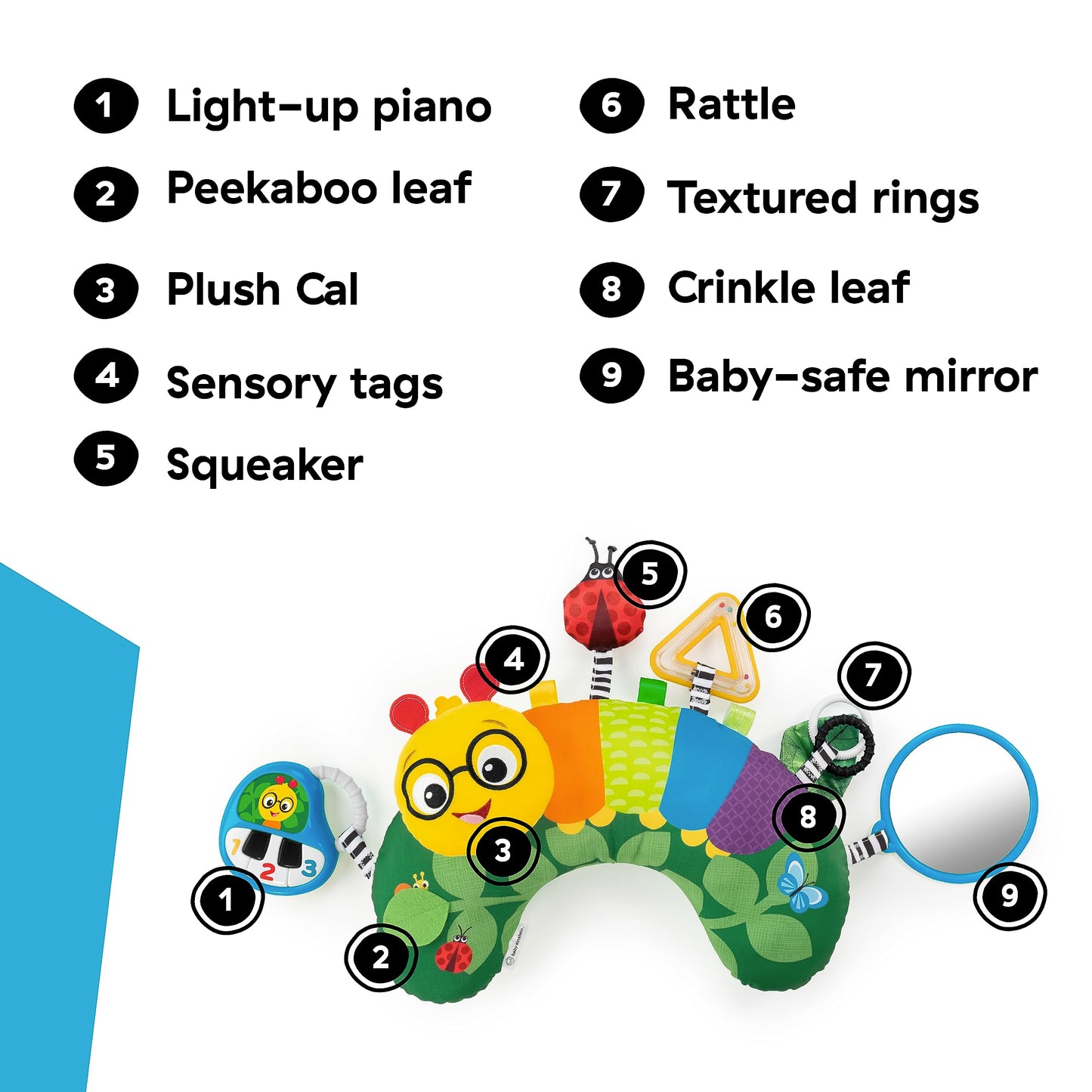 Baby Einstein, Cal-a-Pillow, Tummy Time Activity Pillow, Multisensory, Cal The Caterpillar, Ages 0+ Months