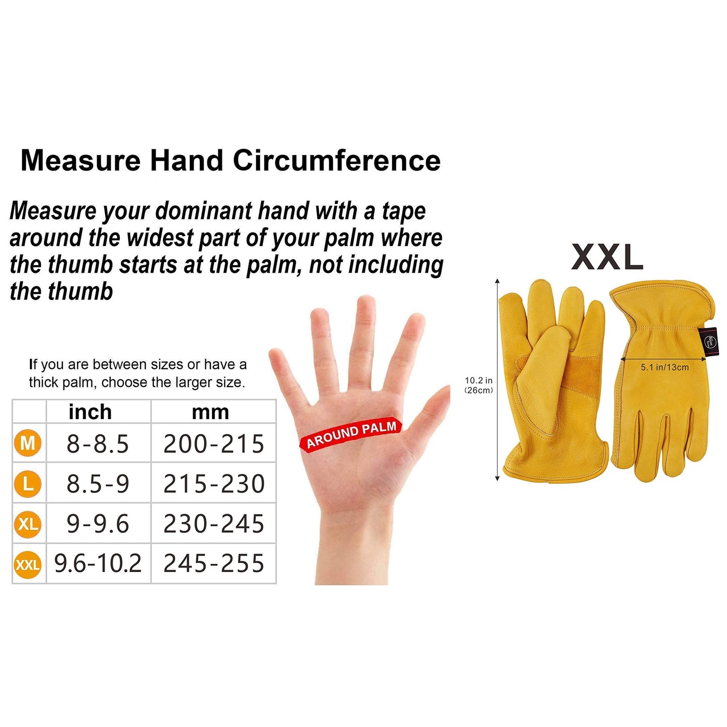 KIM YUAN Leather Work Gloves for Gardening/Cutting/Construction/Motorcycle, Men & Women, Elastic Wrist with Palm, M/L/XL (XXL) 1 Pair