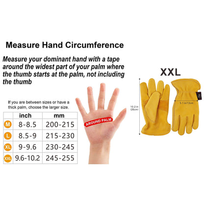 KIM YUAN Leather Work Gloves for Gardening/Cutting/Construction/Motorcycle, Men & Women, Elastic Wrist with Palm, M/L/XL (XXL) 1 Pair