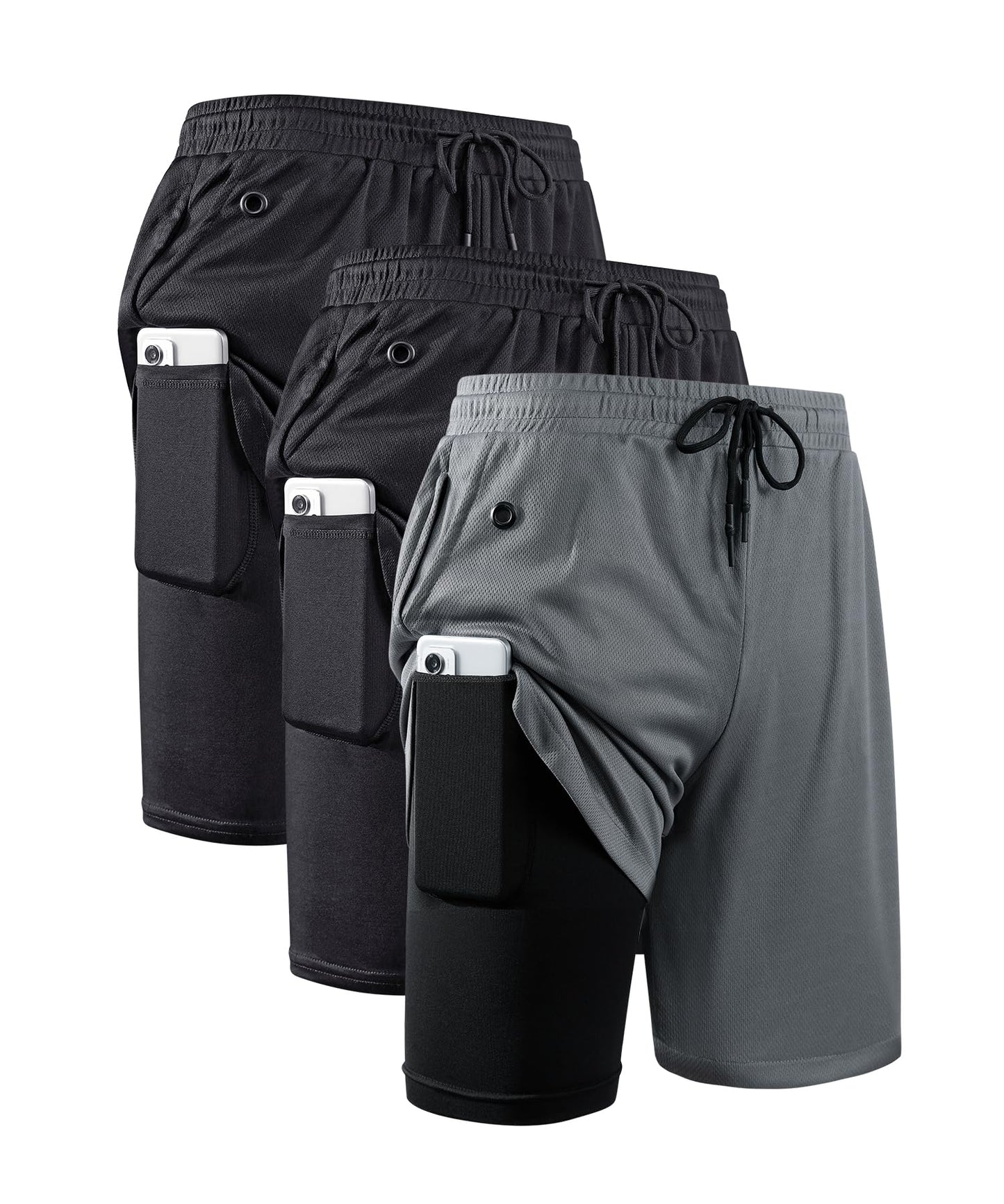 JWJ Mens 2 in 1 Running Shorts Quick Dry Gym Athletic Workout Clothes with Side Pockets