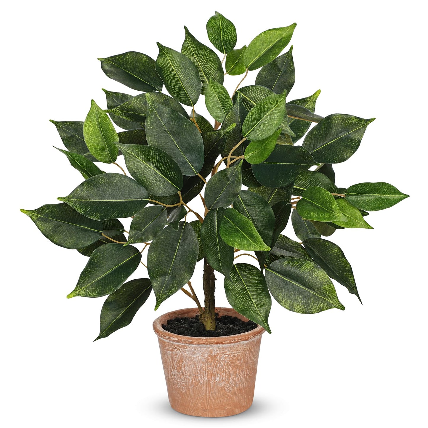 Fake Plant 13" Small Artificial Ficus Plant Faux Ficus Plants Banyan Tree with Rustic Terracotta Pot Silk Plants for Home Decor Indoor Office Living Room Bedroom Shelf Table Centerpieces
