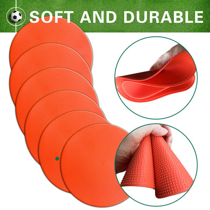 PIKZH Poly Spot Markers 9 inch 12 Pcs Non-Slip Rubber Agility Training Markers Floor Dots Flat Field Cones for Football Soccer Ball Basketball School Exercise Drills Gym Dance Practice TPE Orange Red