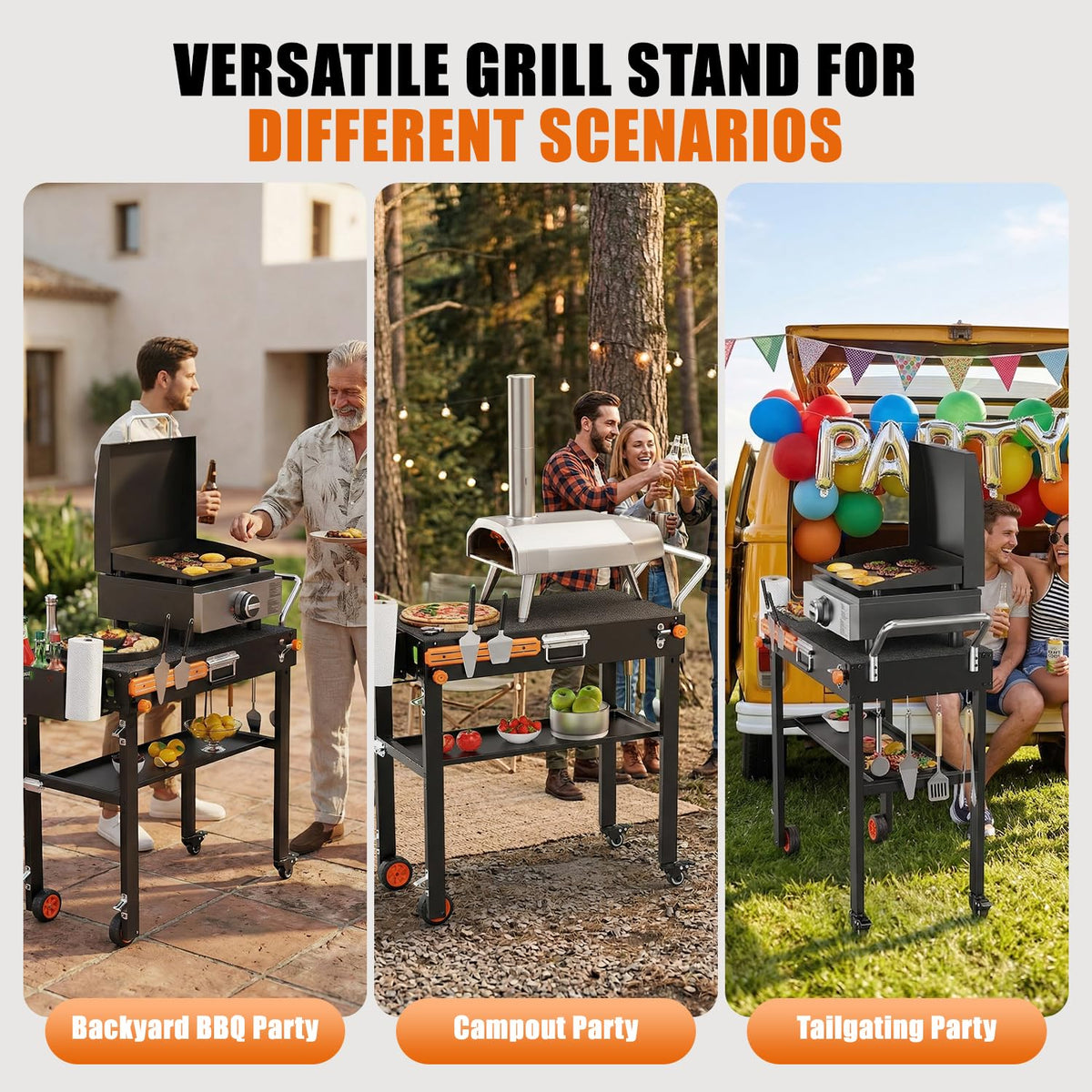 AOKEMAi Grill Table for Blackstone Griddle 17” or 22”, Portable Grill Cart with Wheels for Ninja, Outdoor Grill Table with Large Space, Foldable Griddle Stand ＆ BBQ Prep Tables for Tailgating Camping