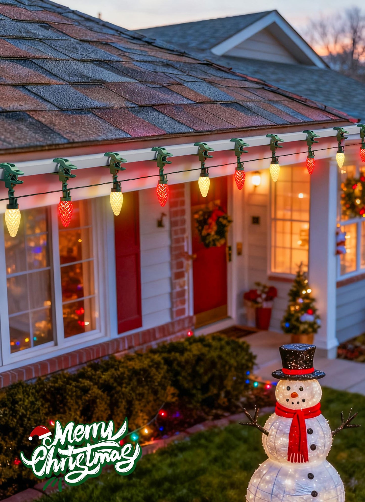 C9 LED Christmas Lights Outdoor, 99 Feet 150 LED String with Spring Clips, Waterproof Connectable Roofline Patio Home Xmas Decor, Red & Warm White