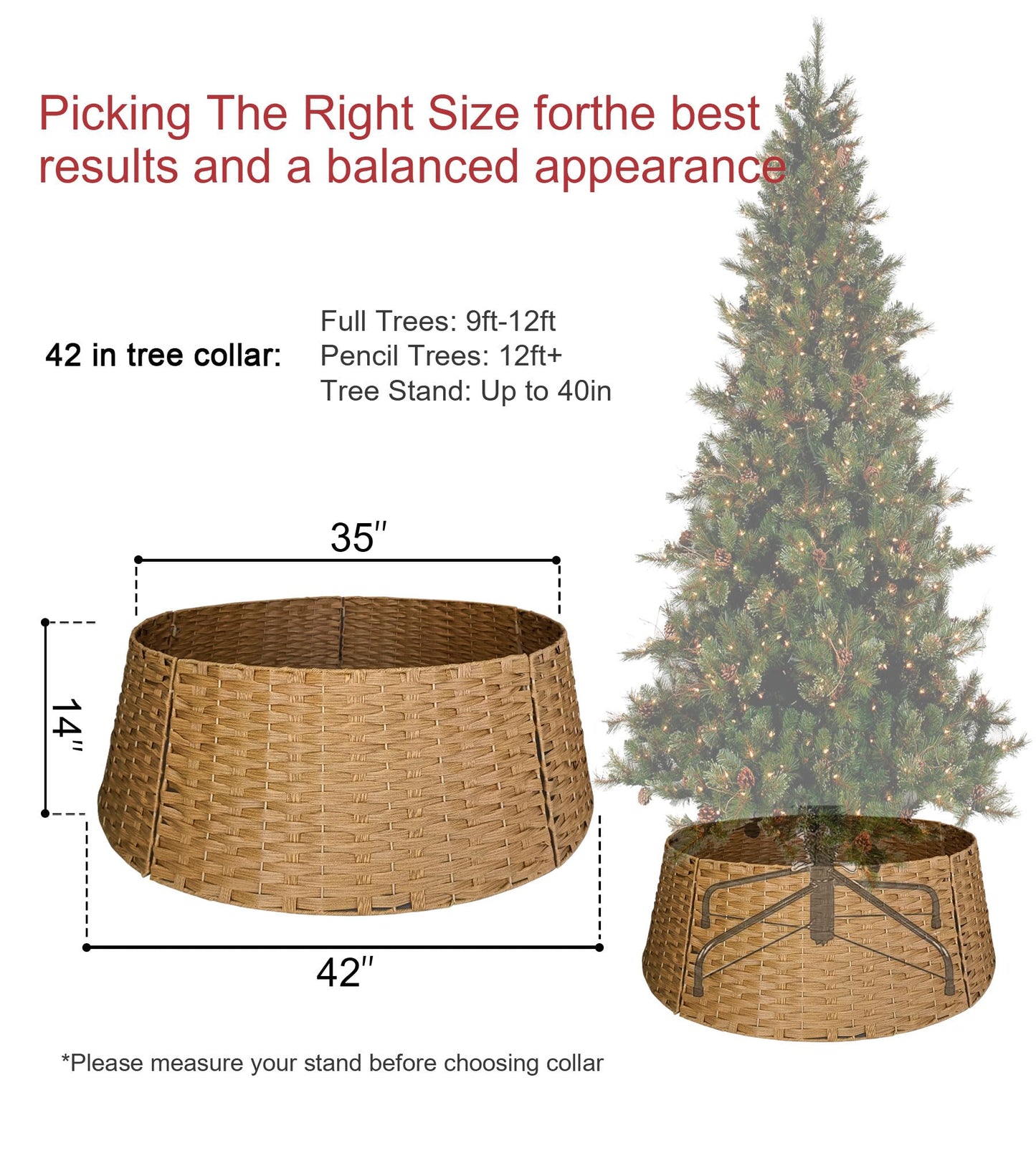 ZWHTB 42in Extra Large Tree Collar, Christmas Tree Decorations for 9-12 ft Tree, Boho Rustic Holiday Decor Xmas Tree Ring, Basket Base Cover - Light Brown Round