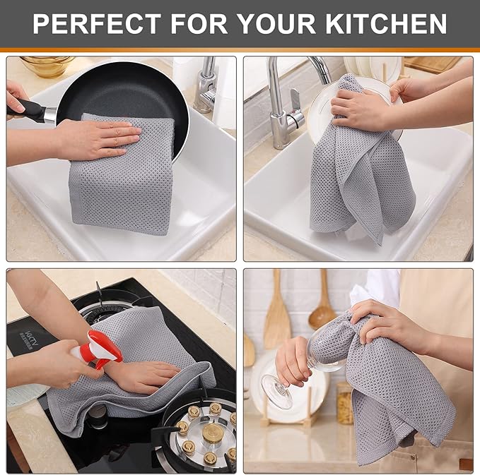 Kitinjoy 100% Cotton Waffle Weave Kitchen Hand Towels