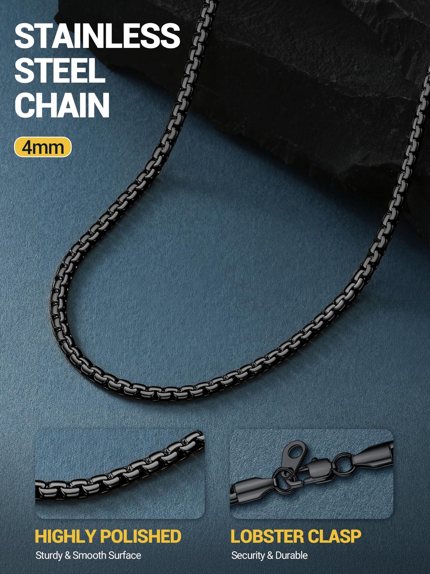 PROSTEEL Black Chain Necklace for Men Jewelry RFlat Link Chain Necklace 22inch