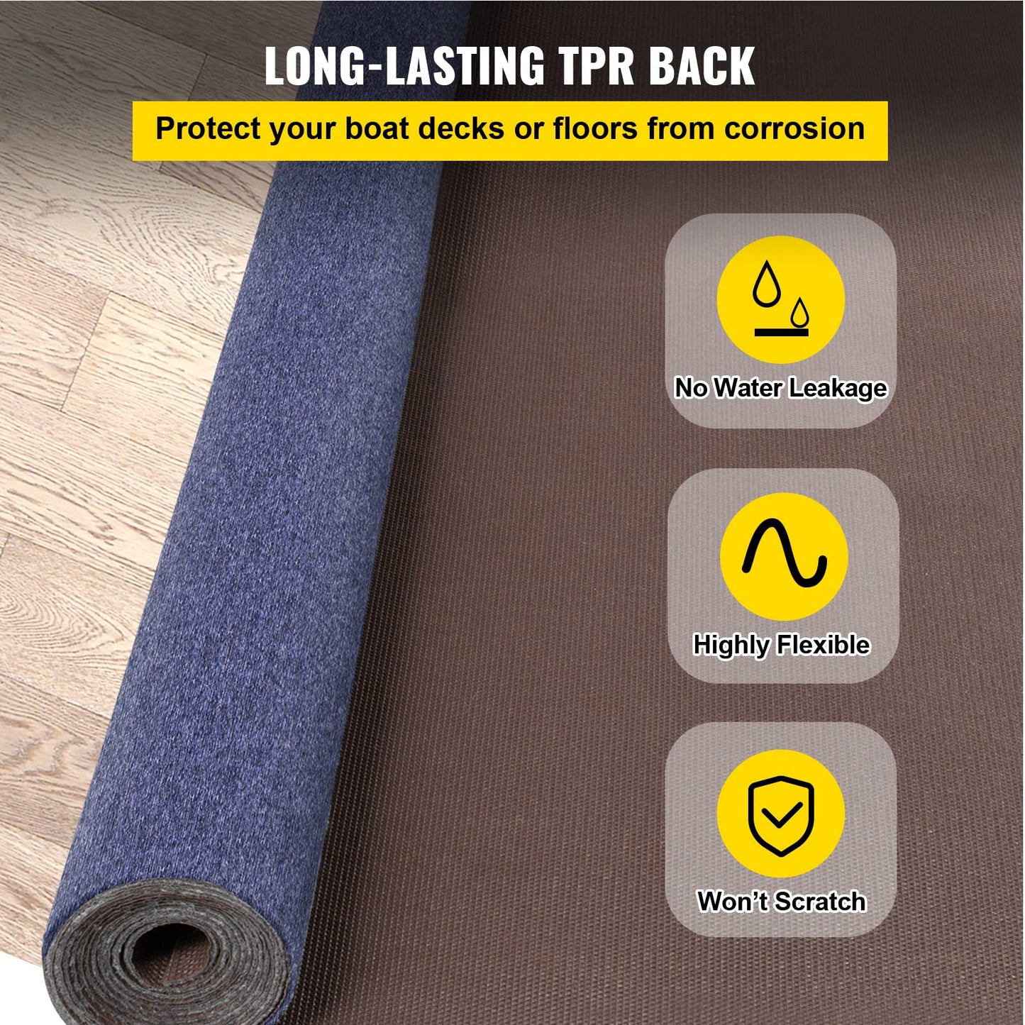 Happybuy 6 ft x 36 ft Deep Blue Marine Carpet for Boats Waterproof - 0.18" Thick Indoor Outdoor Rug Carpet Roll for Home Patio Porch Deck