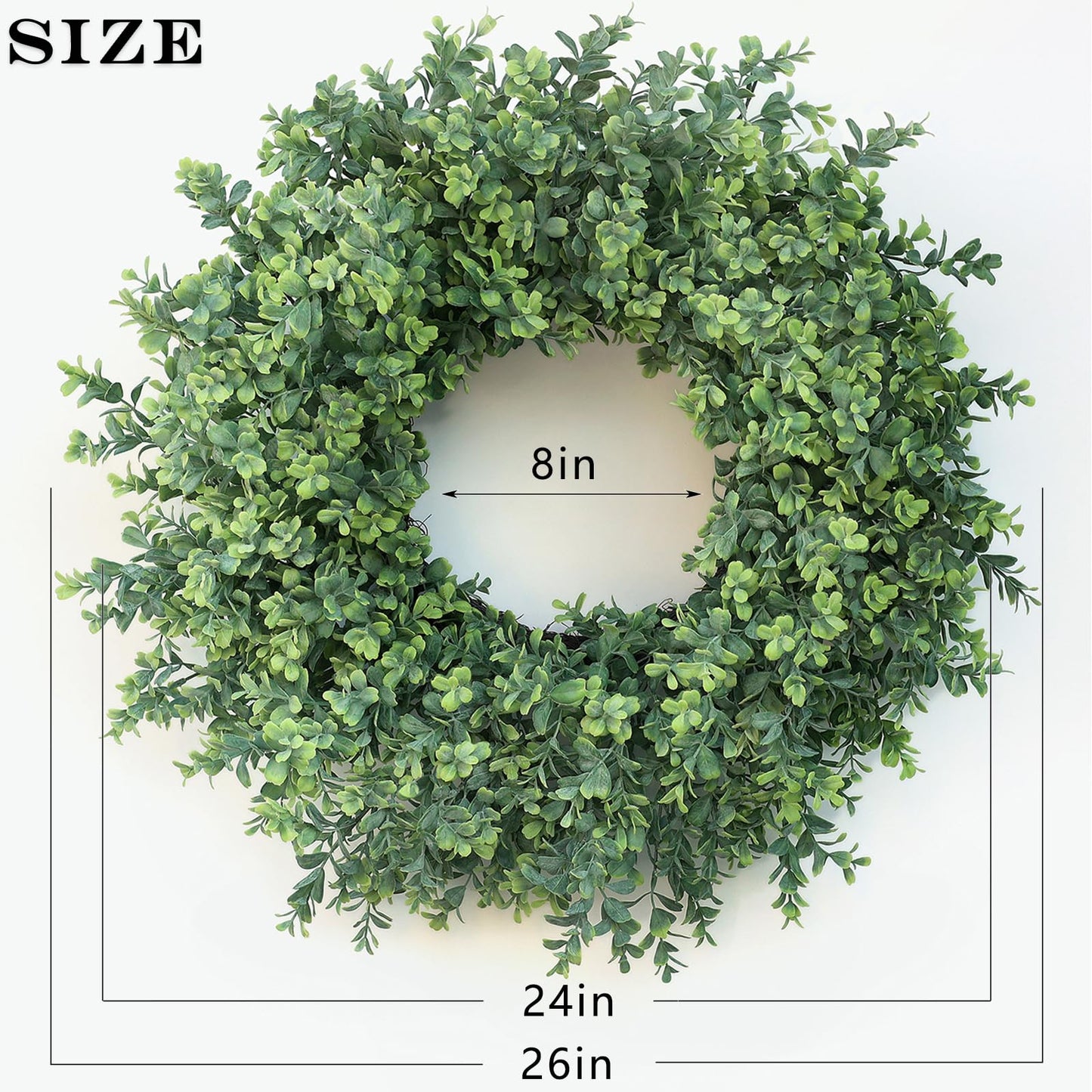 26" Artificial Boxwood Wreath Fake Plant for Front Door Decor(Green)