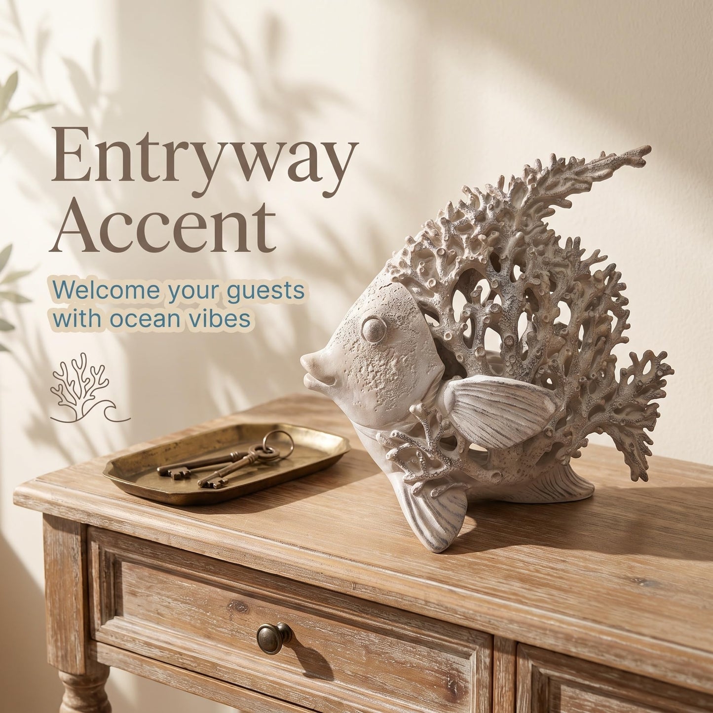 BGBWBFBR Coral Reef Angelfish Statue Coastal Beach Decor Ocean Nautical Figurine for Bathroom Home Office Tabletop Shelf 10in x 9.8 in Pearlescent Dusty Lavender Gray Fish Sculpture