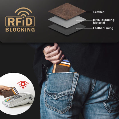 Travelambo Slim Wallet Front Pocket Minimalist Leather RFID Blocking Medium Size