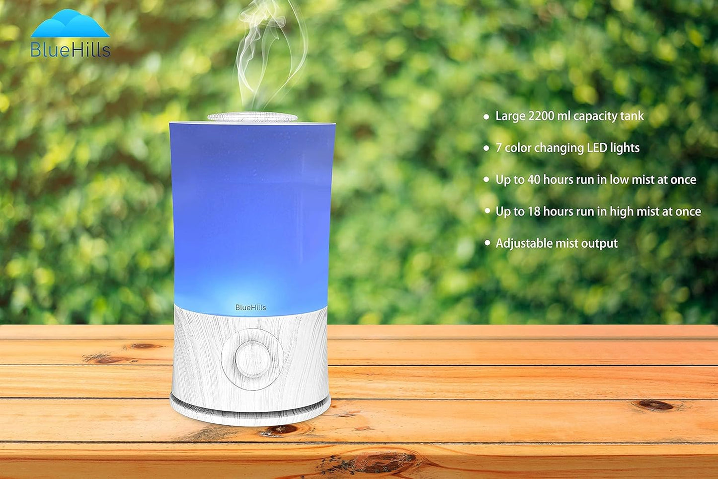 BlueHills Premium 2000 ML XL Large Essential Oil Diffuser Aromatherapy Humidifier for Large Room Home 40 Hour Run Huge Coverage Area 2 Liter Extra Large Capacity Huge Diffuser Wood Grain E005