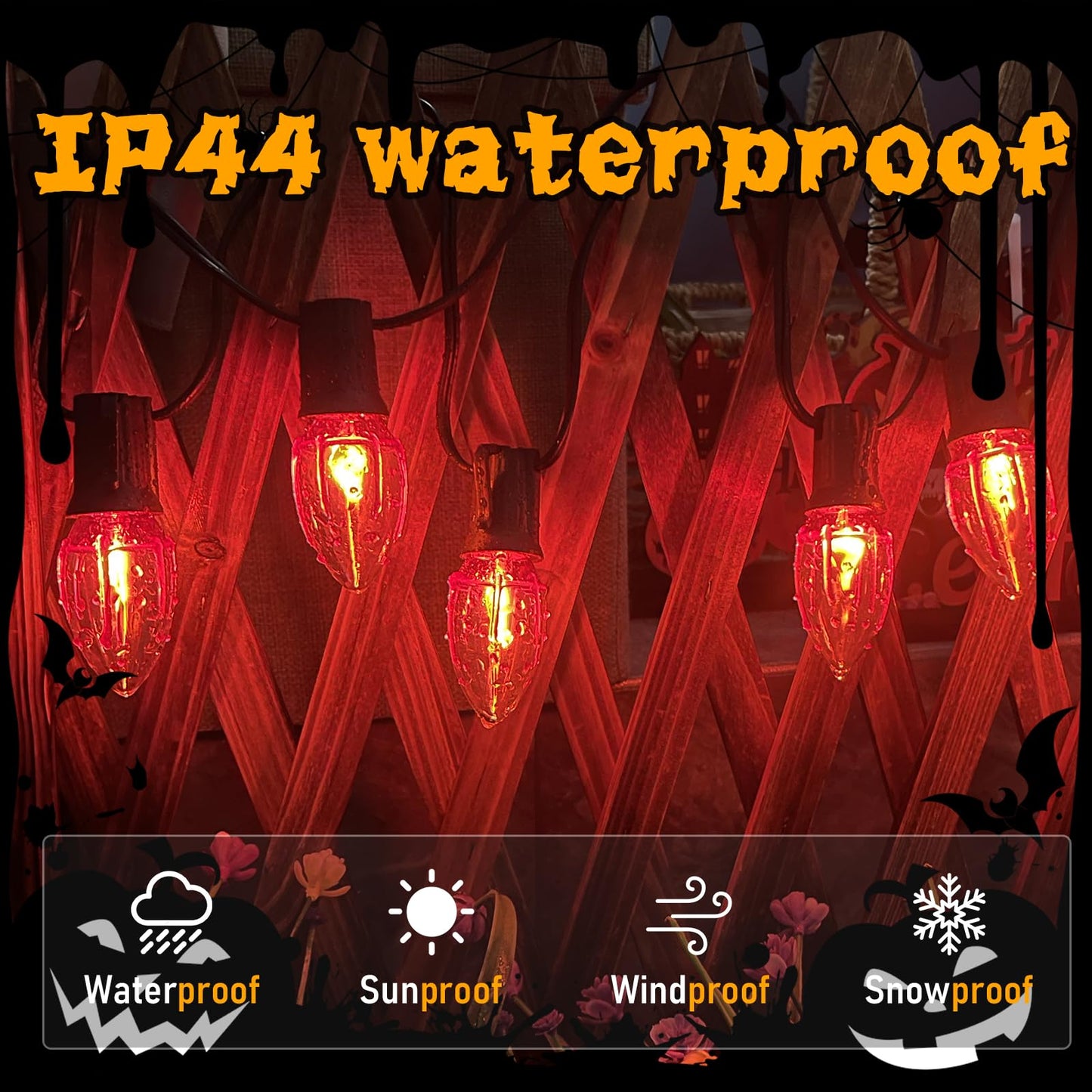 GOOTHY 38Ft Outdoor Halloween Decorations Pathway Lights, C9 Flickering Flame Pathway String Lights with 25 Stakes Lights, Plug in Halloween Walkway Light Waterproof for Lawn Yard Sidewalk Garden