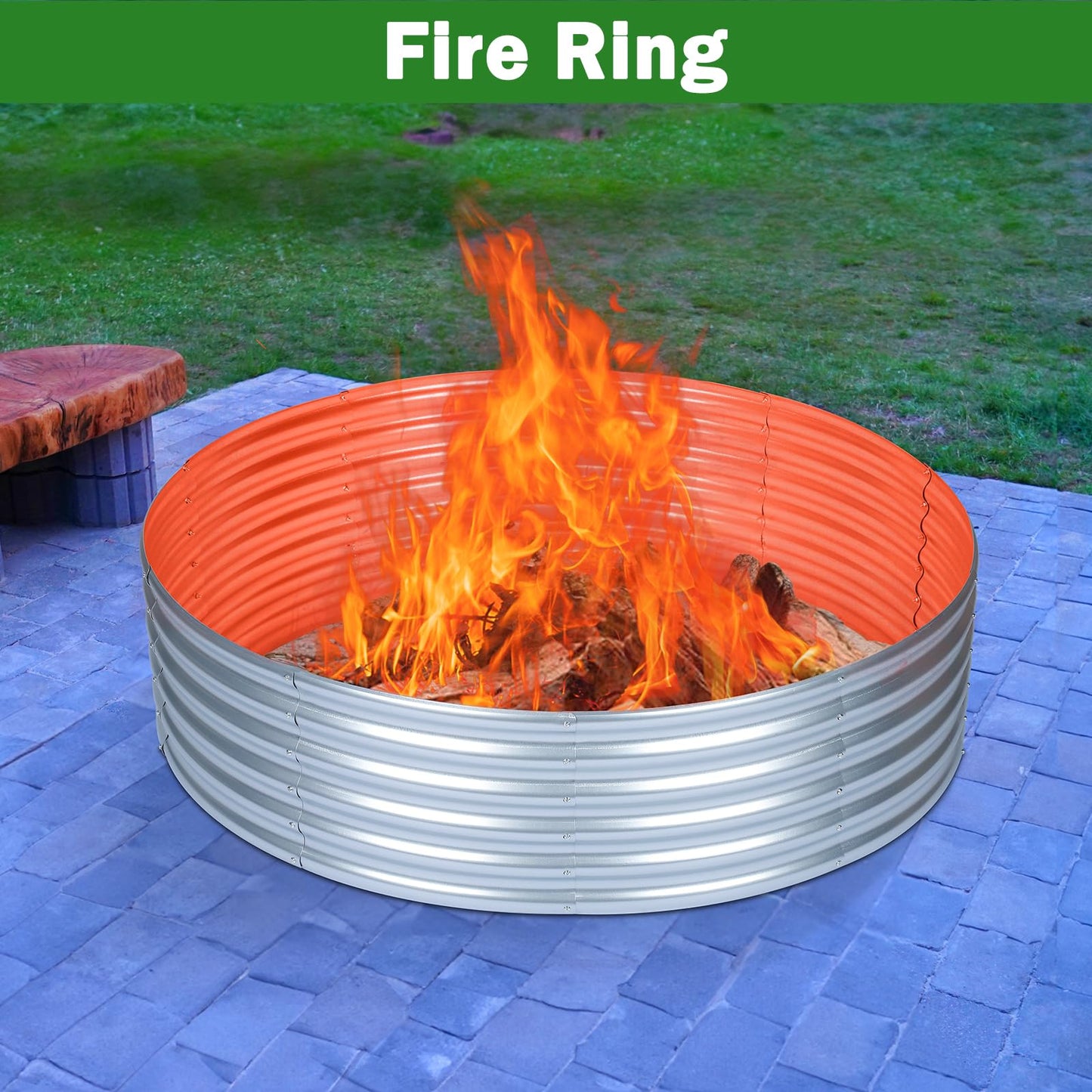 OUSHENG 5x5x1ft Round Galvanized Raised Garden Beds Outdoor, Steel Fire Pit Ring Flower Planter Large Metal Above Ground Boxes Kit for Gardening Vegetables Outside