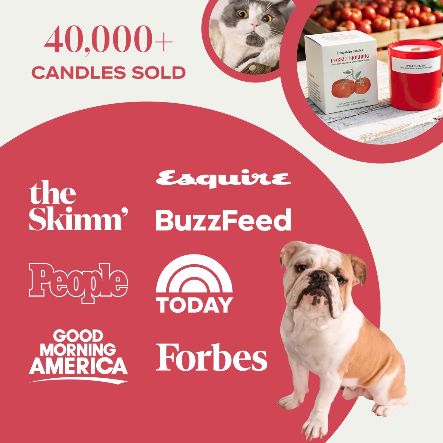 Companion Candles Market Morning Pet Friendly Candle - Heirloom Tomato & Tigergrass - Coconut Soy Wax Non Toxic Candle with Wood Wick, Pet Odor Eliminator, 50hr Burn, Made in USA, 11.8oz