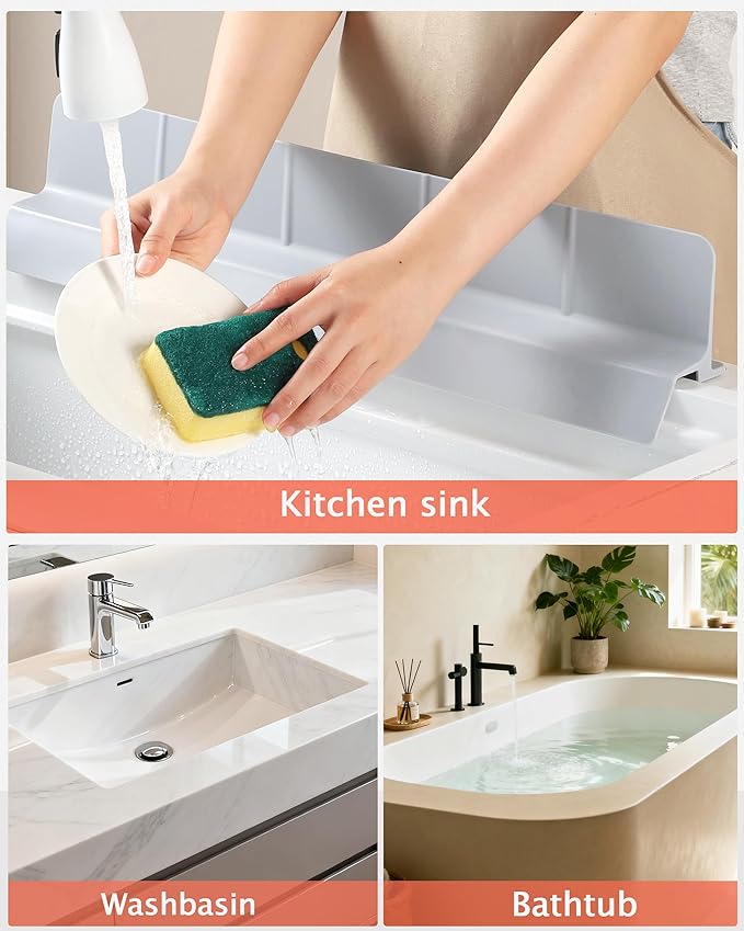 Kitchen Sink Splash Guard 23" Self-Draining Silicone Water Guard