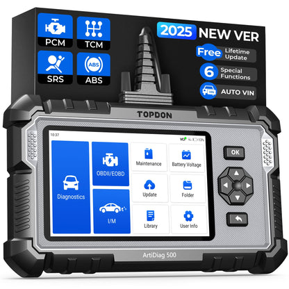 TOPDON OBD2 Scanner, Engine, ABS, SRS, Transmission, CAN Diagnostic Scan Tool, AutoVIN Diagnostic Scanner, Code Reader with Car Battery Voltage Test, Wi-Fi Free Update, ArtiDiag500