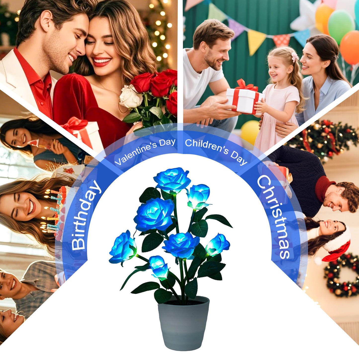 hibeauti Artificial Blue Rose Flower Lamp LED Lights, Flower Table Lamp for Bedroom Bar Coffee Shop Wedding Valentines Mothers Day Birthday Christmas - Unique Gifts for Women Her Girlfriend Wife Mom