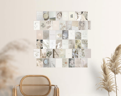TwoDays Vanilla Girl Aesthetic Room Decor, Clean Girl Aesthetic Wall Collage Kit Pictures for Dorm, Neutral Posters, Cream Wall Art Prints for Bedroom.(Set of 50, 4" × 6")