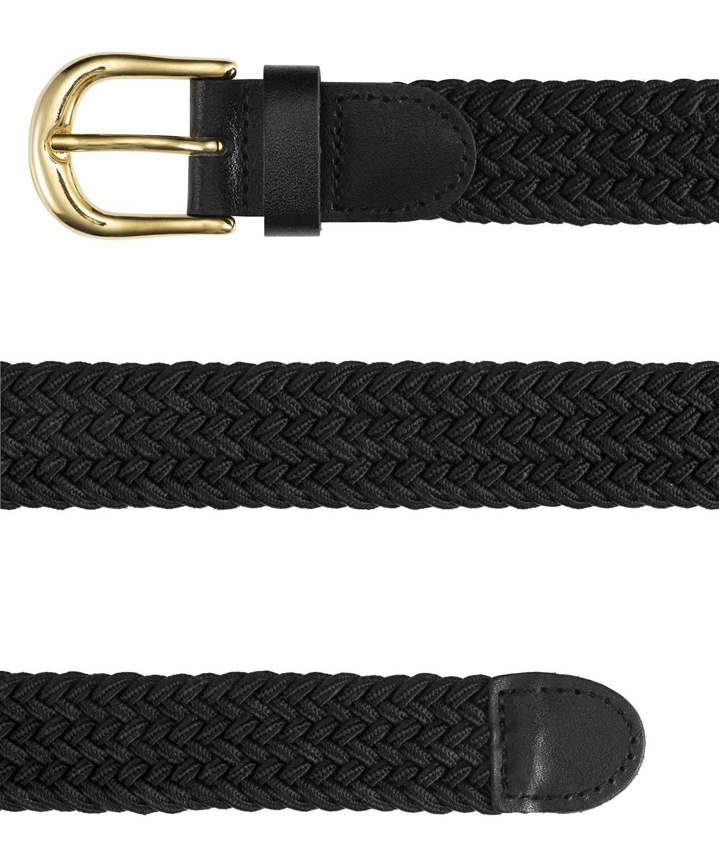 Streeze Ladies Stretch Belts - 5 Sizes Elasticated Woven Braided Fabric. 1 inch Wide with Gold Buckle (X Large, Black)