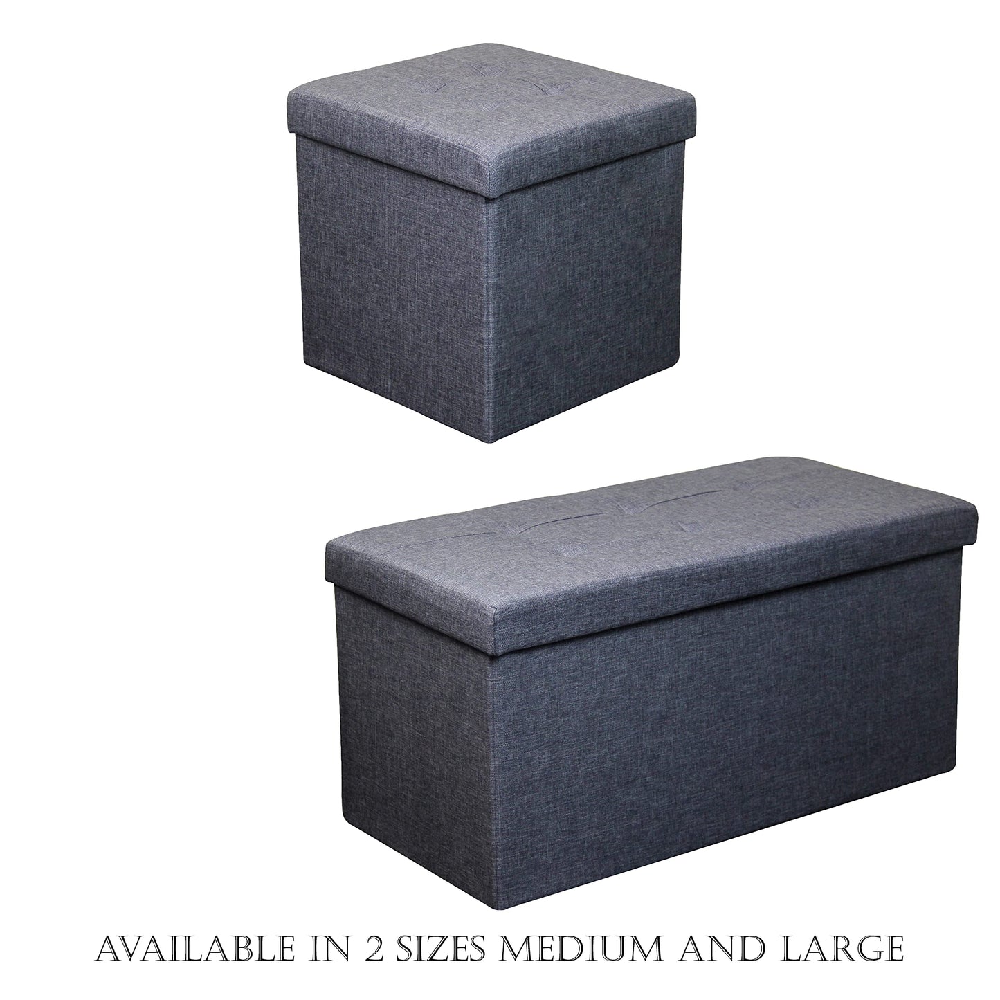 HomeHarmony Folding Storage Ottoman Seat, Stool, Toy Storage Box Linen Look (Grey Large)