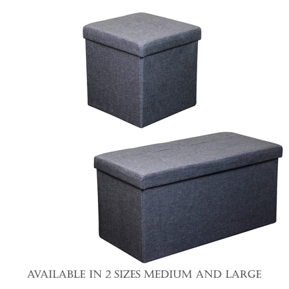 HomeHarmony Folding Storage Ottoman Seat, Stool, Toy Storage Box Linen Look (Grey Large)