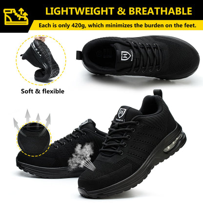 Baofular Safety Trainers Men Womens Steel Toe Trainers Lightweight Comfortable Safety Shoes Work Trainers Non Slip & Breathable Black 9 UK 43 EU 265