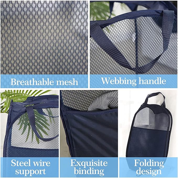 AQQA 9 Pcs Mesh Popup Laundry Hamper Set, Durable Handles, Sturdy Mesh