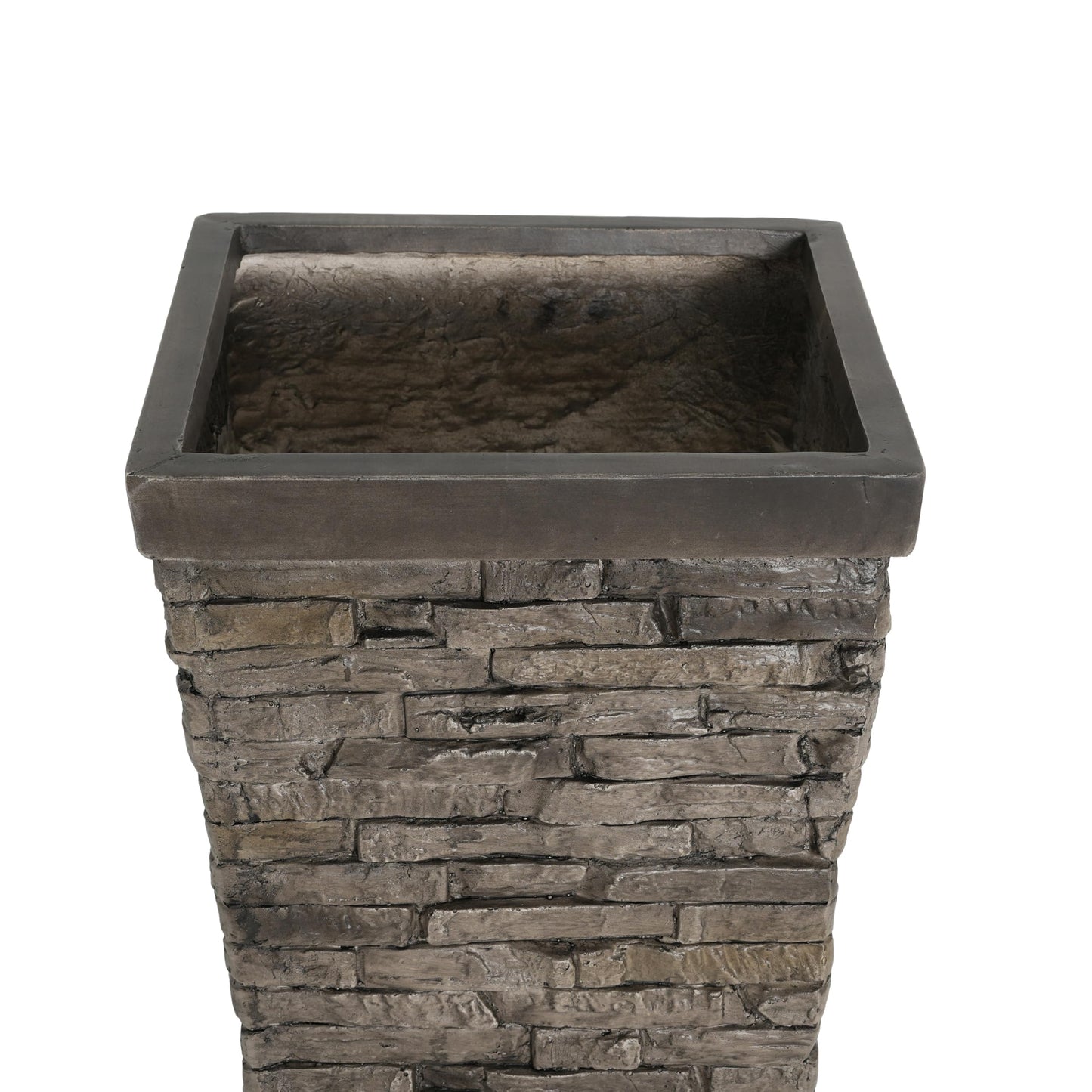 Merax Tall Planter 30 Inch, Outdoor Indoor Square Planter, MGO Stone-Effect Brick Texture, Weather-Resistant Planter with Drainage Hole for Trees, Shrubs, Large Plants, Grey