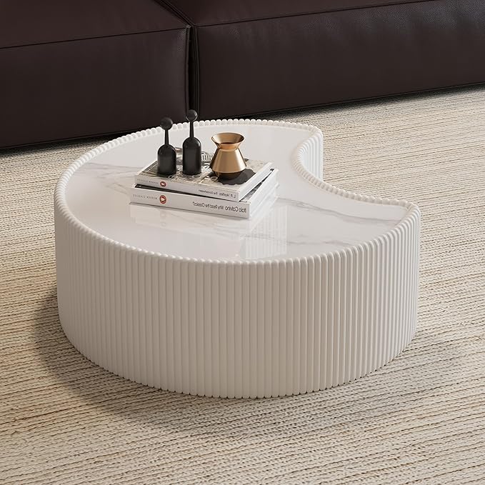 29.53" Marble Coffee Table, Modern Creative Moon Coffee Table