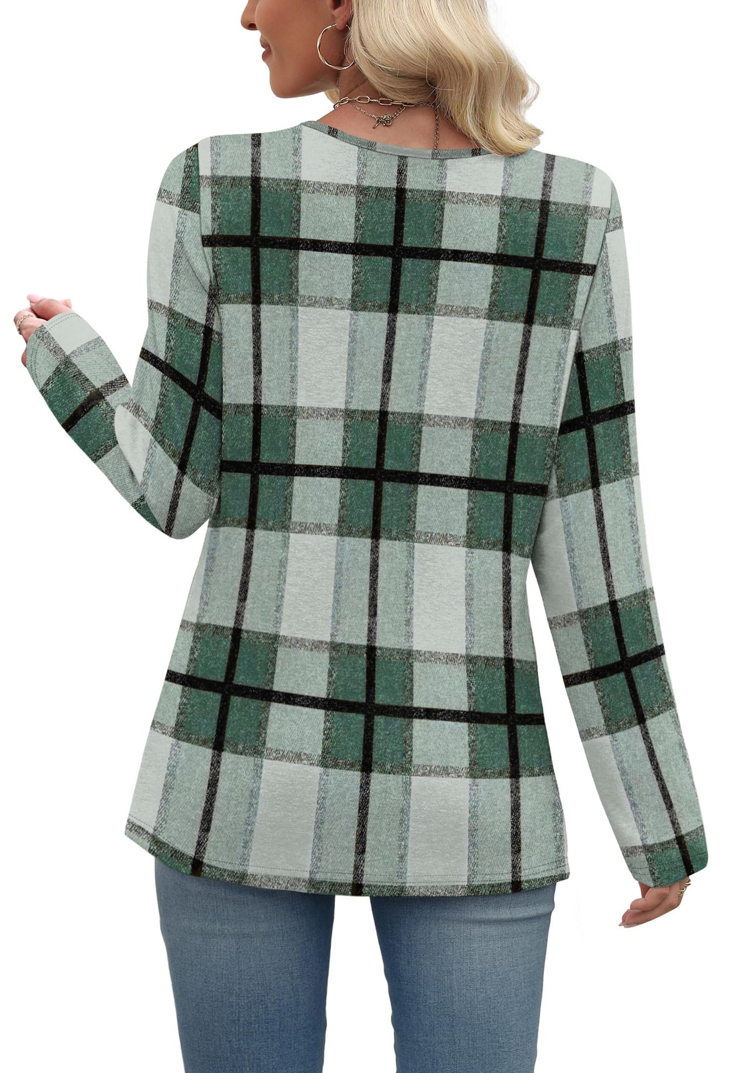 WIHOLL Long Sleeve Shirts for Women Fall Outfits V Neck T Shirts Button Down Tunic Tops Fashion Clothing
