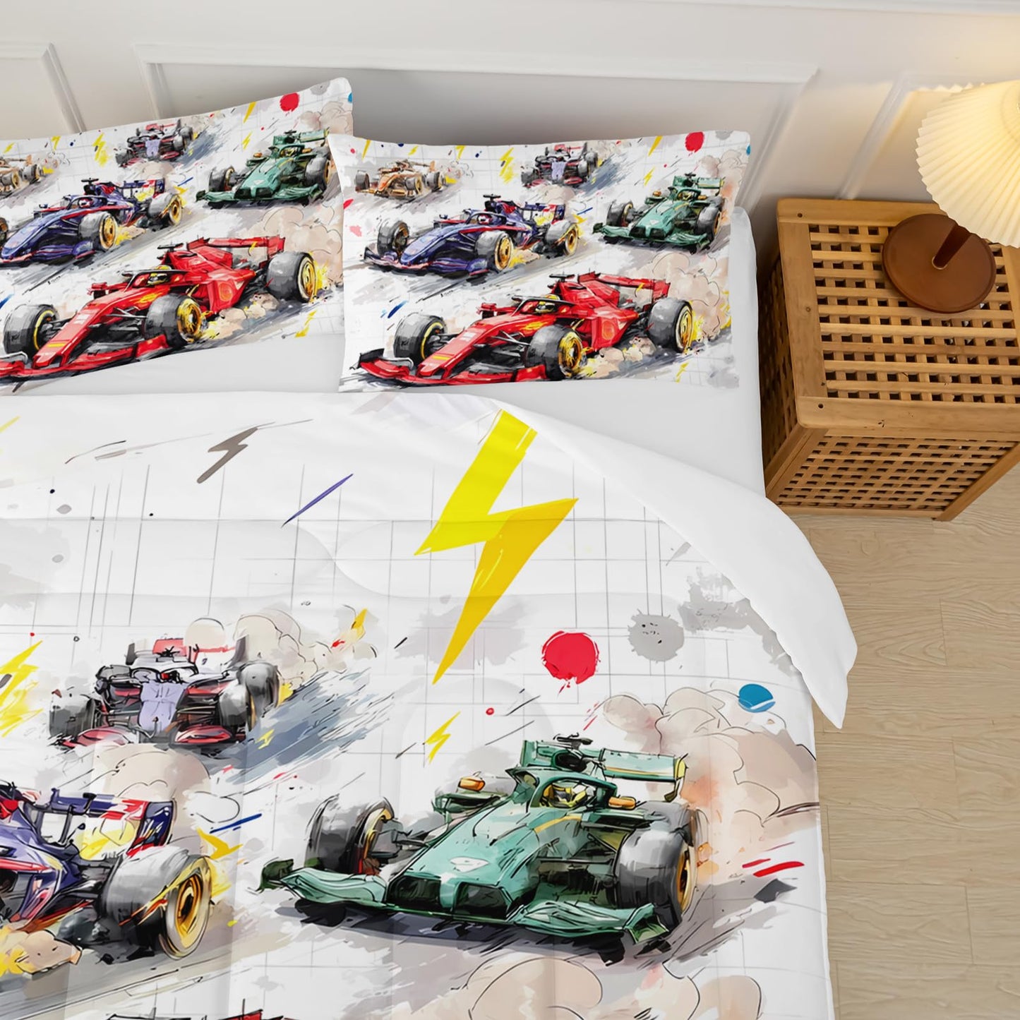 lneffble Race Car Comforter Twin Size,Race Car Kids Comforter Set,3Pcs Bedding Set Printed Comforter with 2 Pillowcases,Down Alternative,Soft and Lightweight,for All Seasons