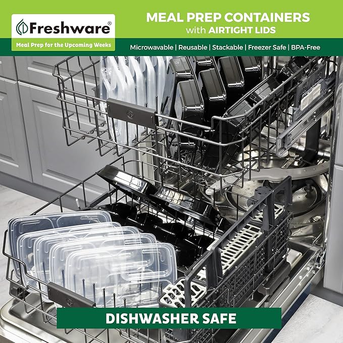 Freshware Meal Prep Containers 21 Count, 3 Compartment