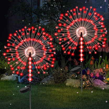 2 Pack 250LED Solar Garden Lights Outdoor, Dual Lighting Modes Firework Lights Solar Powered, Waterproof Twinkle Fairy Light Outside for Yard Patio Pathway Christmas Party Decorative(Red)