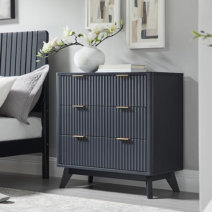 T4TREAM Fluted 3 Drawers Nightstand, Oversized Extra Large Modern Side Table