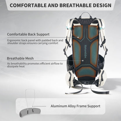 Naturehike 60L Rock 2.0 Upgraded Internal Frame Hiking Backpack for Outdoor Camping Travel Backpacking, Ultralight with Rain Cover Backpack for Adults(White/L/60L)