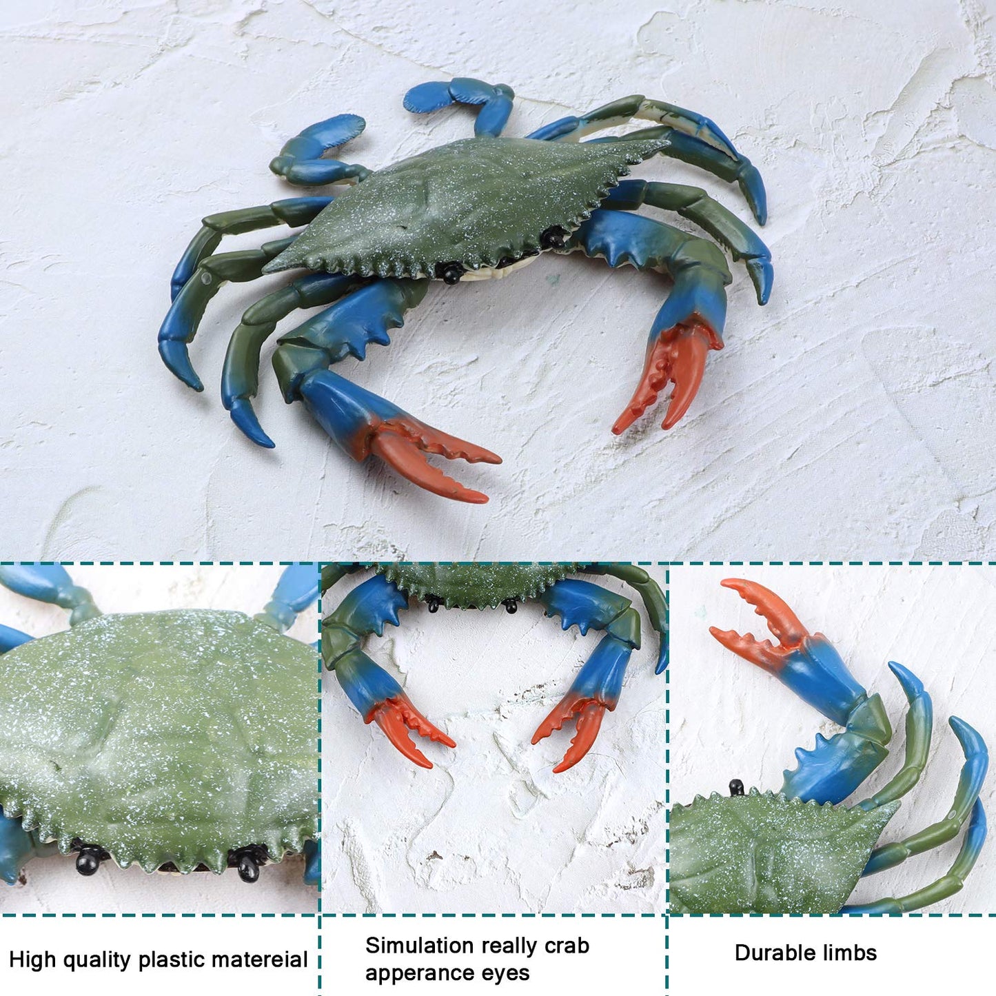 Framendino, 2 Pack Artificial Plastic Realistic Crab Style Decor Sea Animals Blue