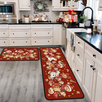 Christmas Kitchen Mats for Floor, Gingerbread Kitchen Rugs Sets of 2,Red Xmas Non-Slip Washable Kitchen Decor Floor Rug Home Decoration Doormat 17"x30"+17"x47"