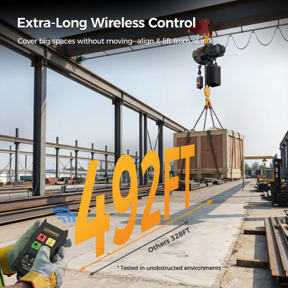 CAMMOO Electric Chain Hoist, 2200 lbs Load, 20 ft Lifting Height, Extended 492 ft Wireless & 20 ft Wired Remote Control, Brushless Copper Motor, DT Carburized Chain, IP65 for Warehouse, Construction
