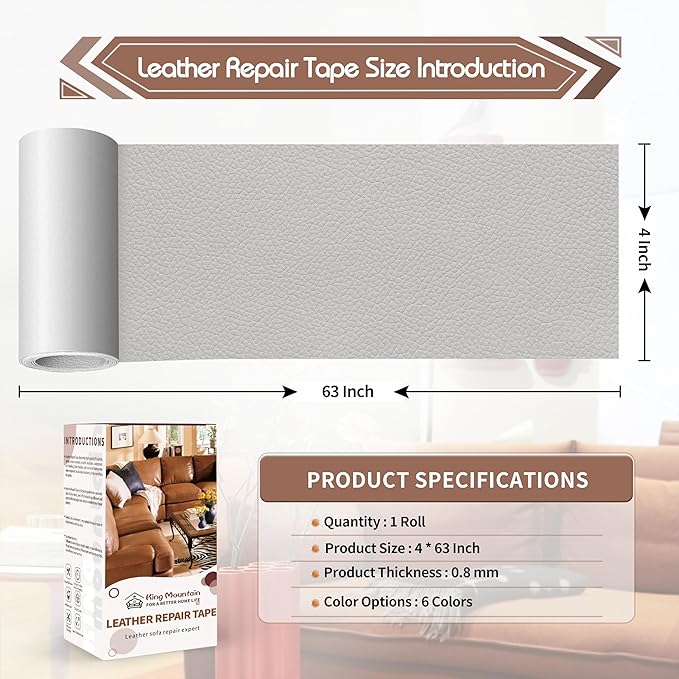KING MOUNTAIN Leather Repair Patch, 4 x 63 Inches self Adhesive Leather Repair