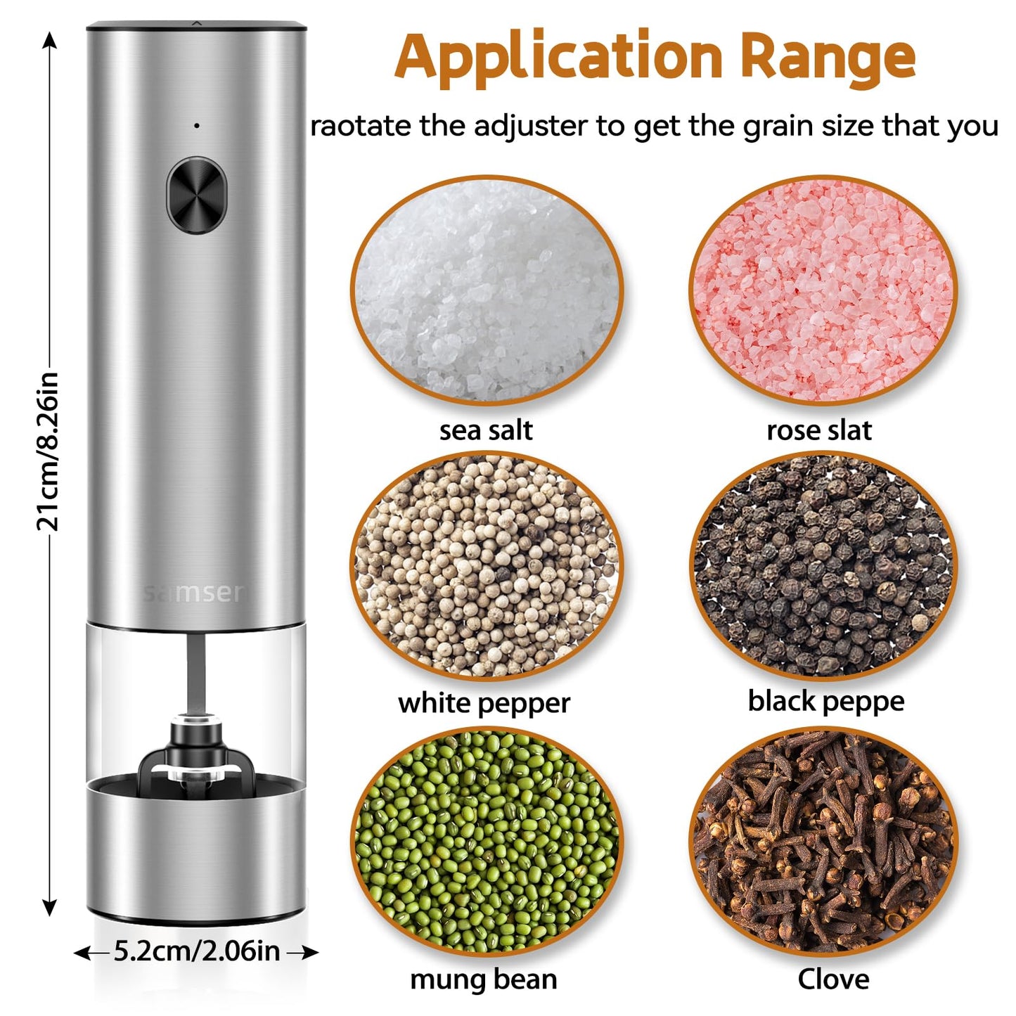 Electric Stainless Steel Pepper & Salt Grinder, Battery Operated, Pack of 2